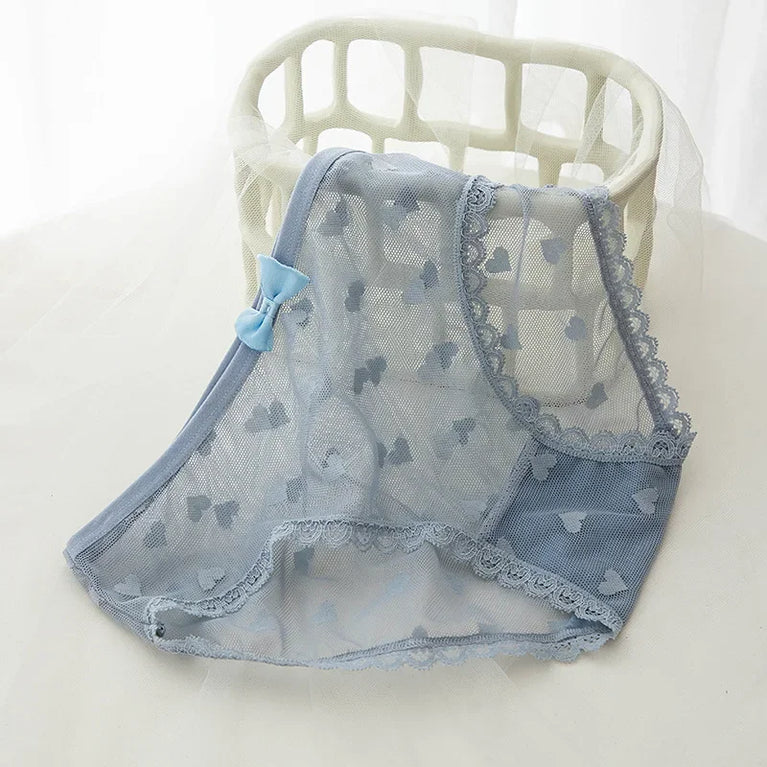 Sweetheart Mesh Briefs | Transparent Bow Heart Panties