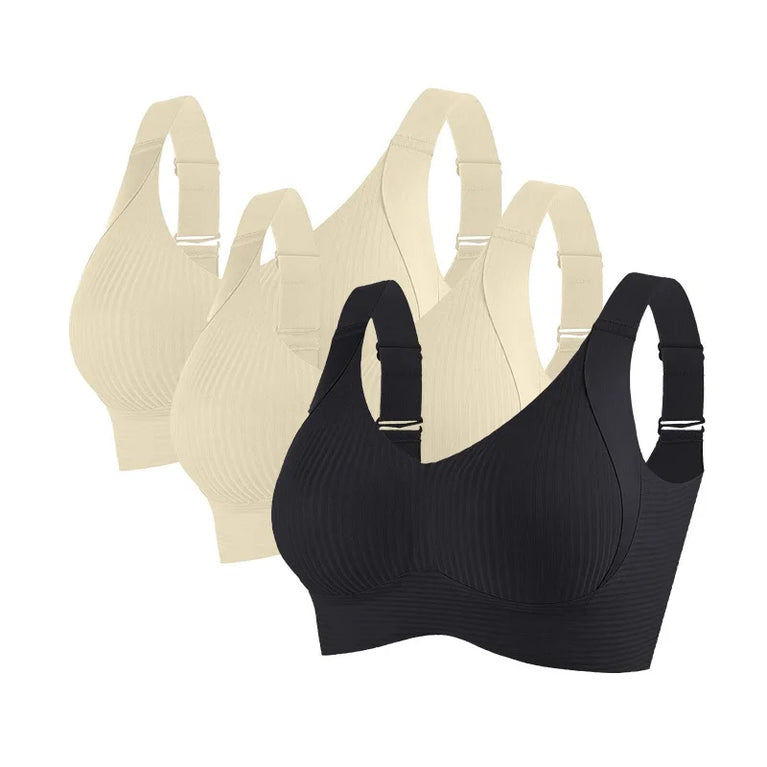 3PCS OllyMurs Push-Up Bra | Seamless V-Neck Wireless Fit