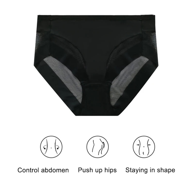 Plus Size Seamless High-Waist Briefs – Transparent Mesh Summer Underwear