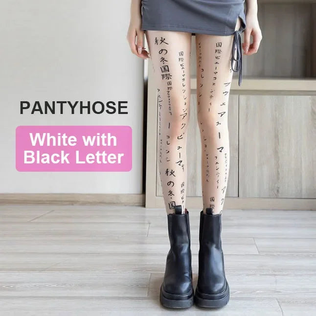 Women Y2K Sheer Letter Print Pantyhose Ultra Thin Sexy Tights