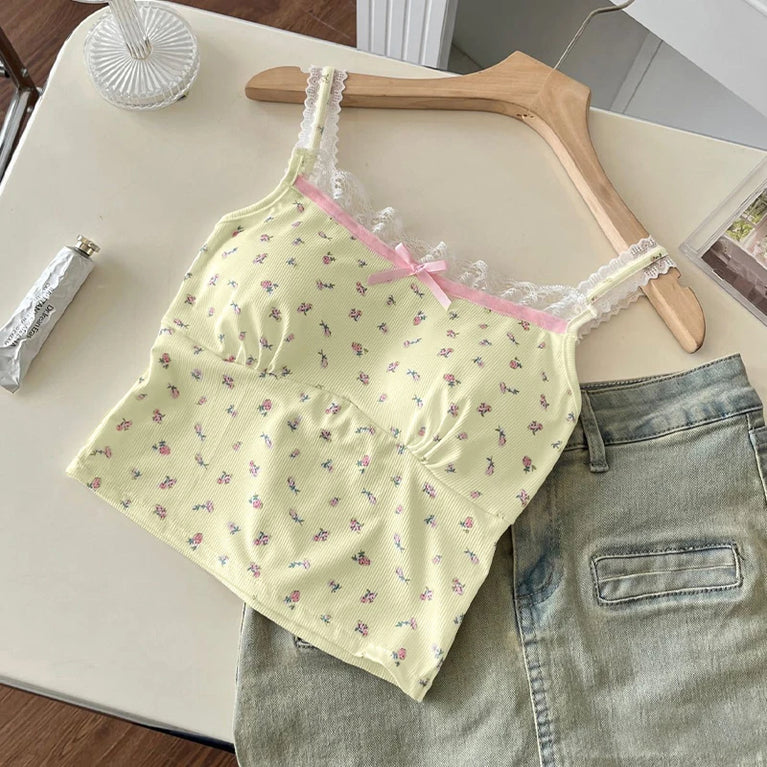 Women's Sweet Lace Floral Slim Camisole With Breast Pad