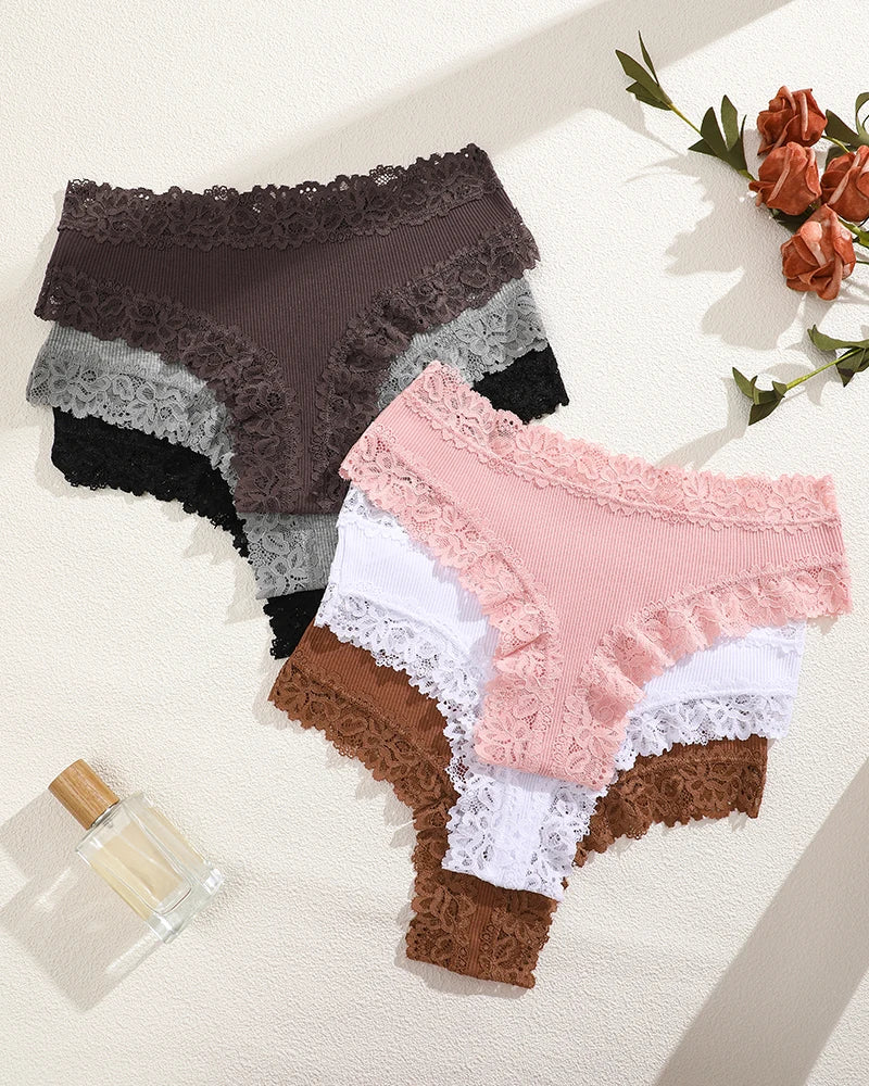 Lace Cotton Brazilian G-Strings (6-Pack) – Low-Rise Breathable Sexy Lingerie