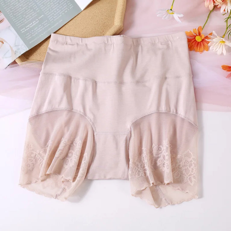 Summer Anti-Peek High-Waist Briefs – Modal Lace-Trimmed Plus Size Shapewear