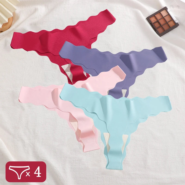 4pc Ice Silk Thongs | Seamless Wave Edge G-Strings