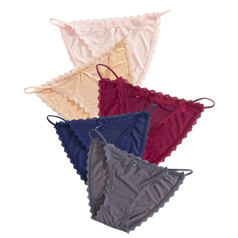 5pc Ice Silk Panties | Lace Trim Brazilian Briefs