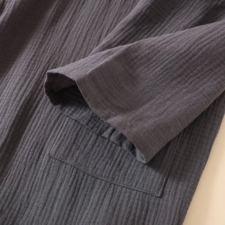 2026 Japanese Style 100% Cotton Crepe Robe – Breathable Summer Couple’s Kimono Bathrobe & Thin Sleeping Gown