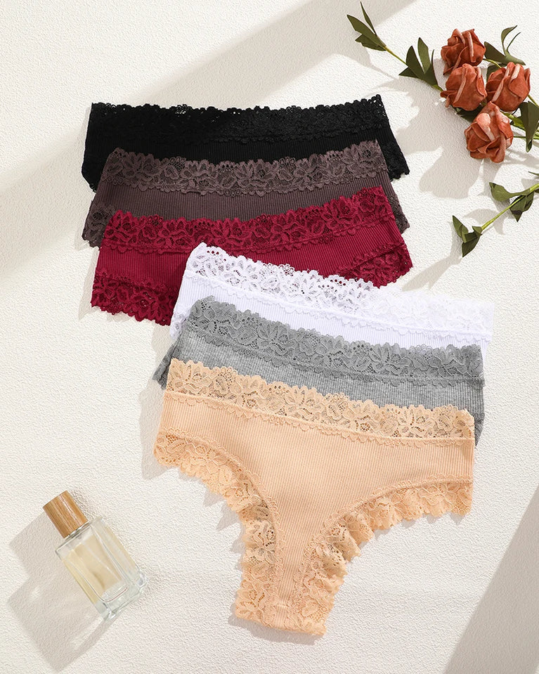 Lace Cotton Brazilian G-Strings (6-Pack) – Low-Rise Breathable Sexy Lingerie