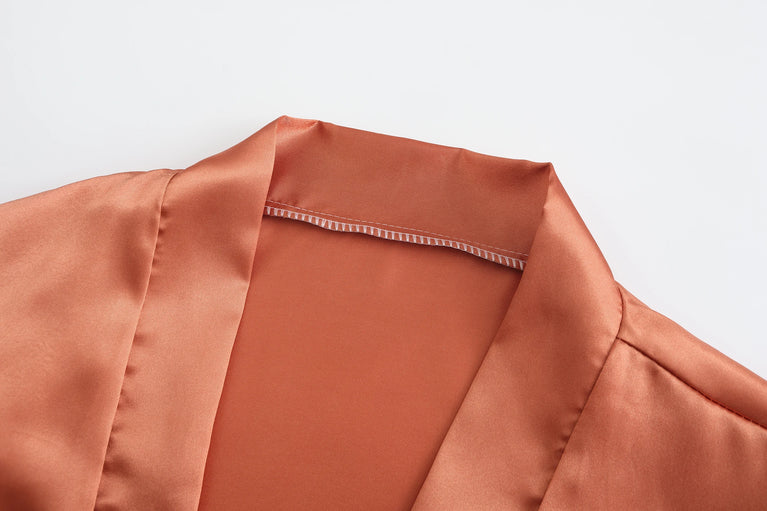 Caramel Wedding Robe | Mesh-Sleeve Satin Kimono