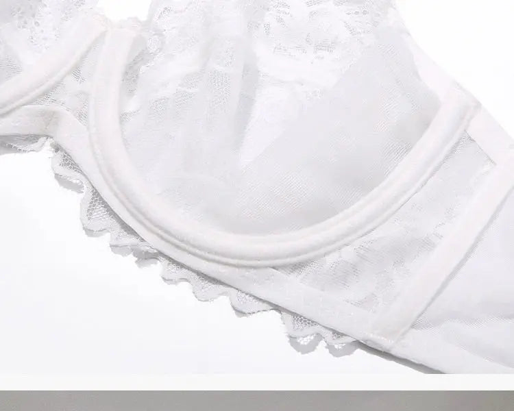 French Gathering Lace Bra Set | Seamless Purple & White Duo