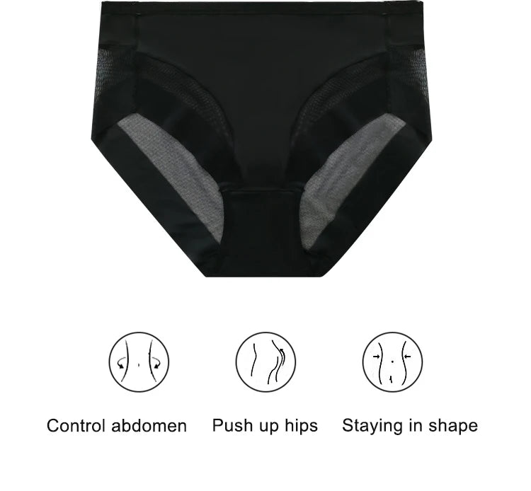 Plus Size Seamless High-Waist Briefs – Transparent Mesh Summer Underwear
