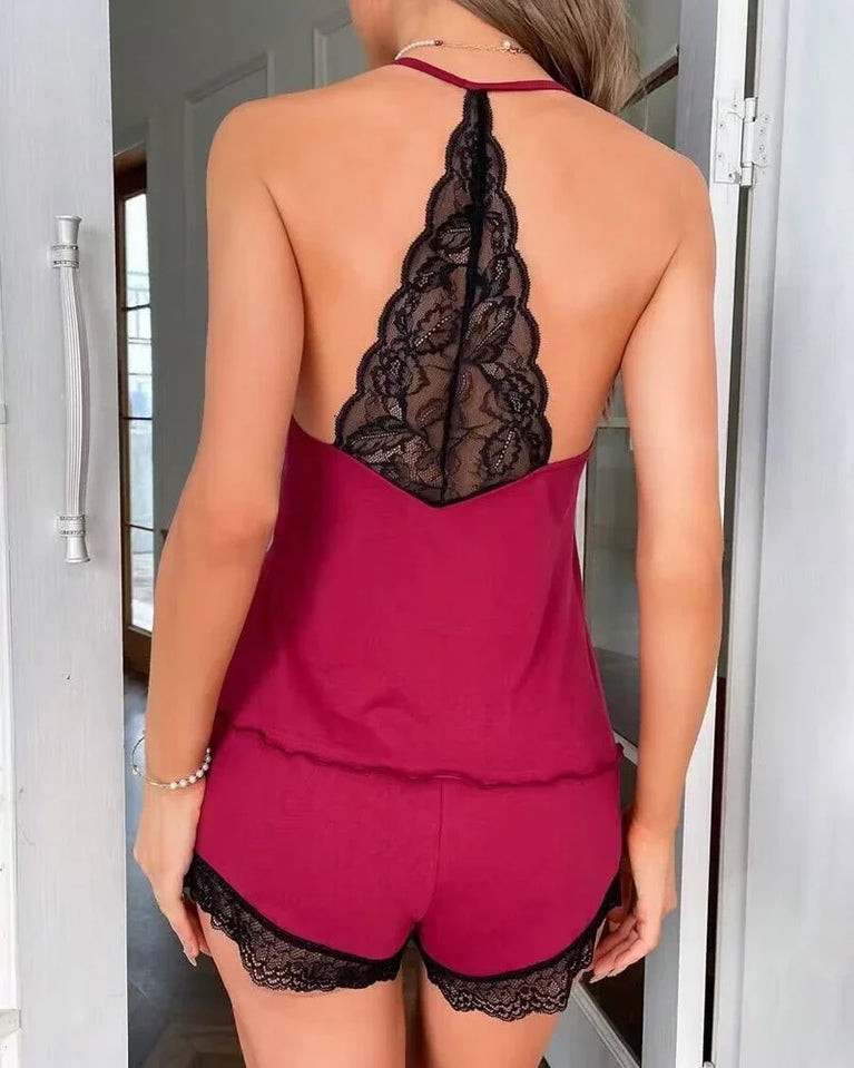 Women’s Crochet Lace Pajama Set | Sleeveless V-Neck Sleepwear