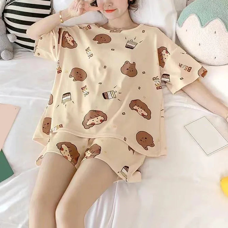 Women’s Plus-Size Print Pajama Set | Half-Sleeve & Shorts