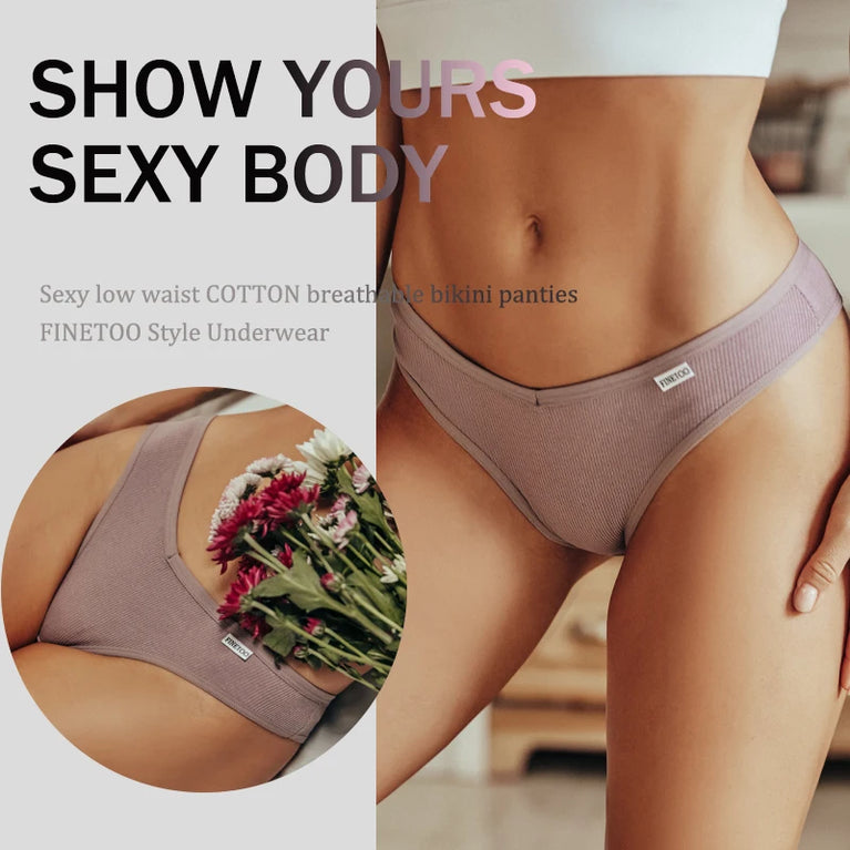 4pc Cotton Ribbed Bikini | Seamless V-Waist Panties