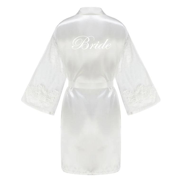 Caramel Wedding Robe | Mesh-Sleeve Satin Kimono