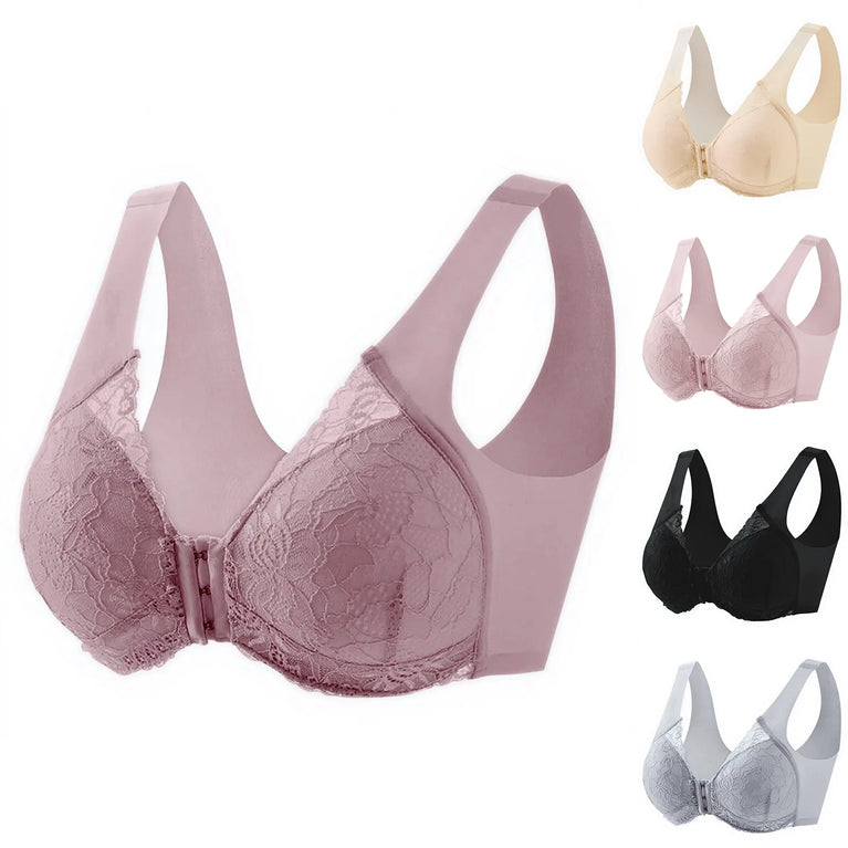 Lace Front-Buckle Vest Bra – Seamless Wireless "Gather" Support