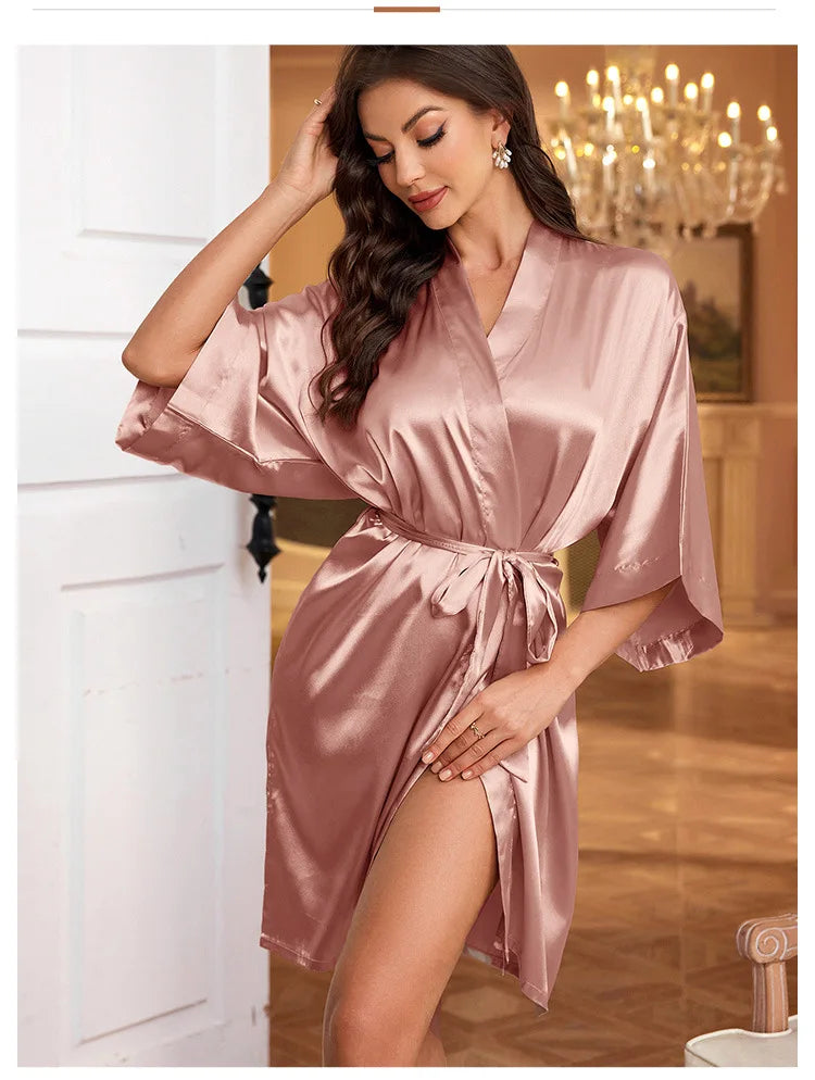 Short Silky Satin Robe | Bride & Bridesmaid Bathrobe