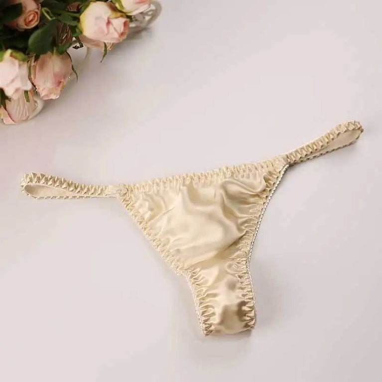 100% Pure Mulberry Silk G-String – Breathable Low-Rise Luxury Thong for Women