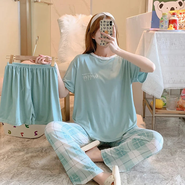Women’s 3-Piece Summer Pajama Set | Short Sleeve & Trousers