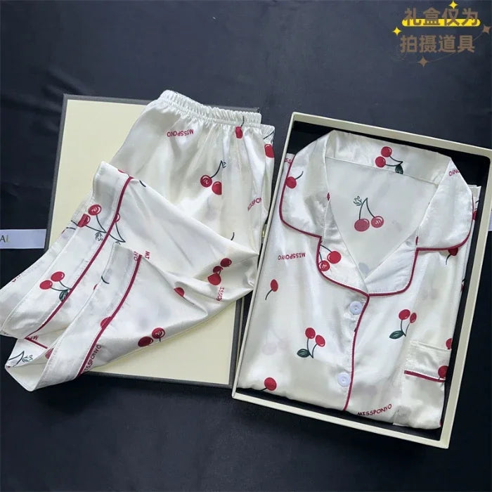 Women’s Geometric Satin Pajamas | V-Neck Ink Painting Set