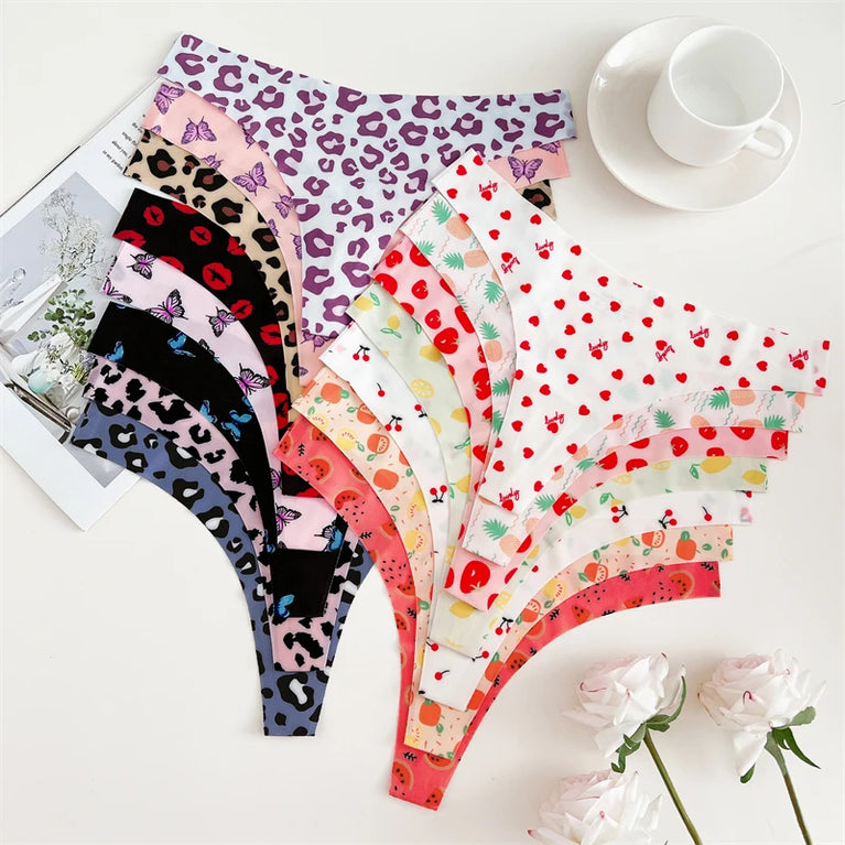 5pc Leopard Thongs | Seamless Ice Silk G-Strings