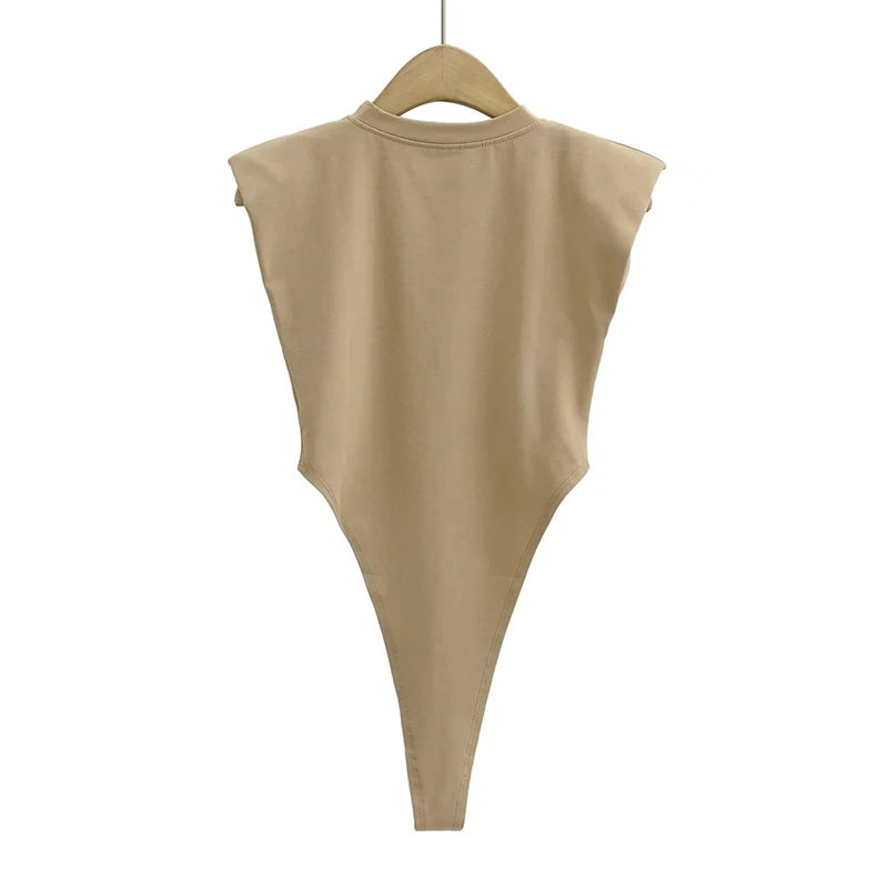 Padded Shoulder Bodysuit | Sexy Sleeveless Bodycon Top