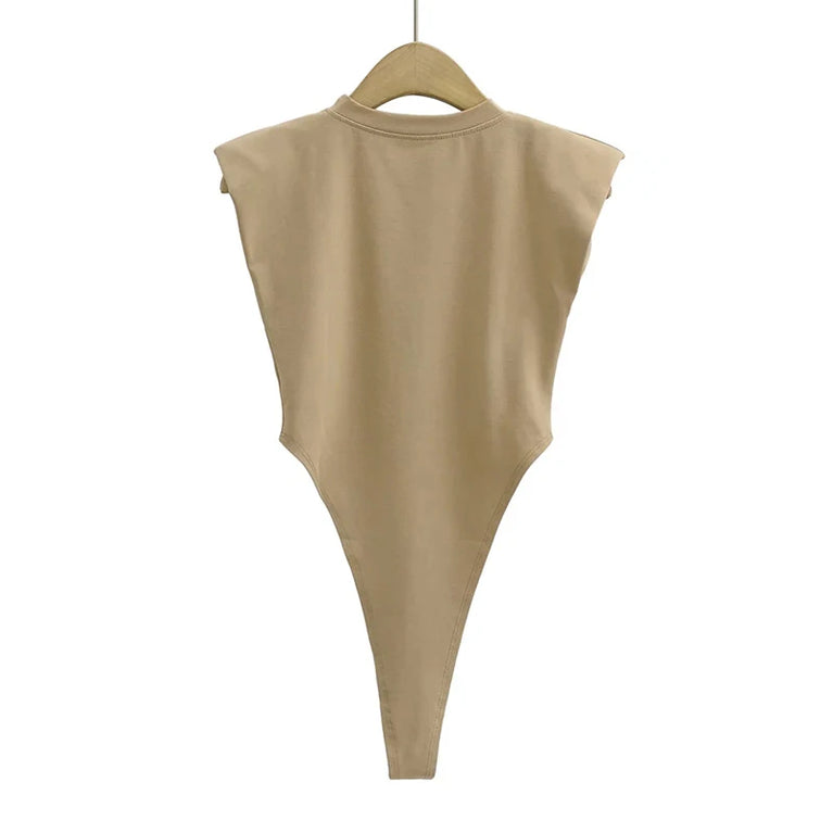 Padded Shoulder Bodysuit | Sexy Sleeveless Bodycon Top