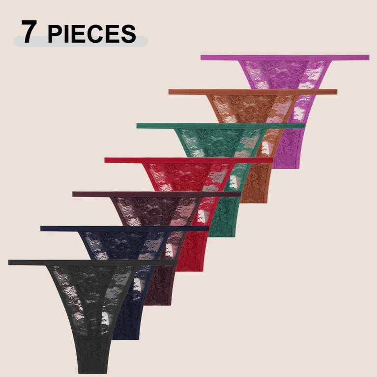 7pc Lace G-Strings | Floral Low-Rise Sexy Thongs