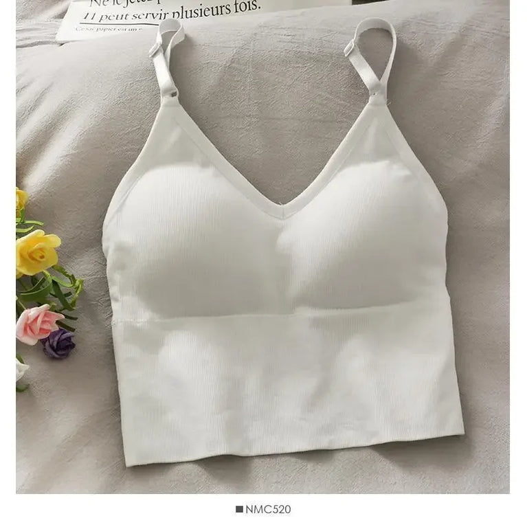 Built-in Bra Sexy Tank Top | Seamless Off-Shoulder Crop Cami