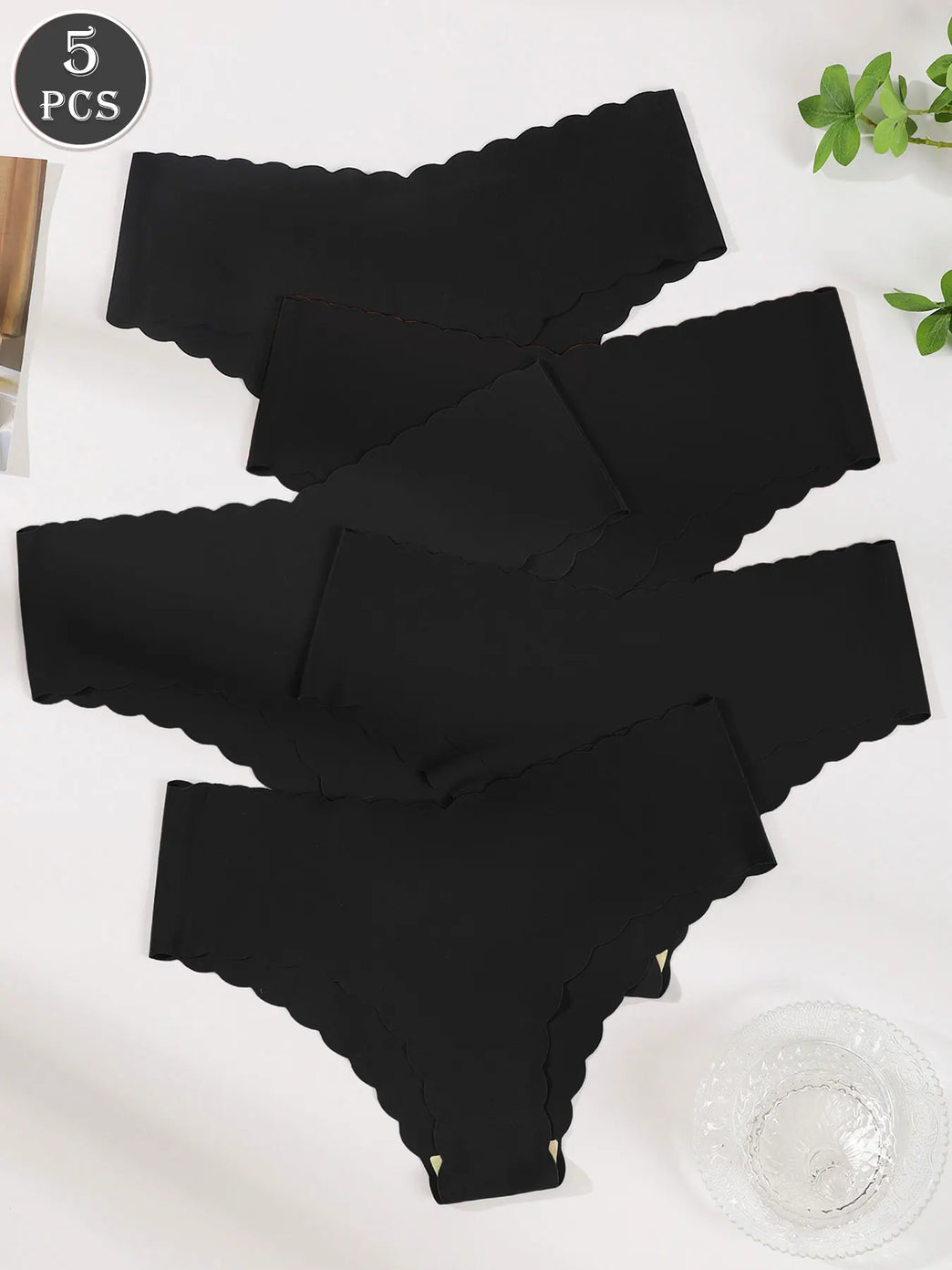 5pc Seamless Wavy Edge Briefs | Soft Breathable Triangle Panties