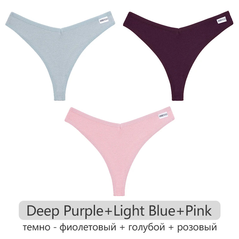 Waffle Cotton Thongs (3-Pack) – Low-Rise Comfortable G-Strings