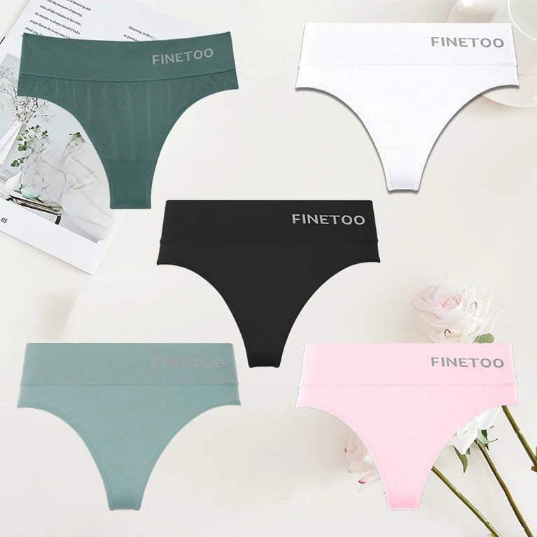 5-Pcs High-Waist Stretchy Thongs – Breathable Seamless G-String Set for Women (M-2XL)