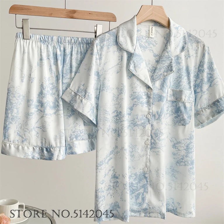 Elegant Floral Satin Pajama Set | Long Sleeve Summer Sleepwear