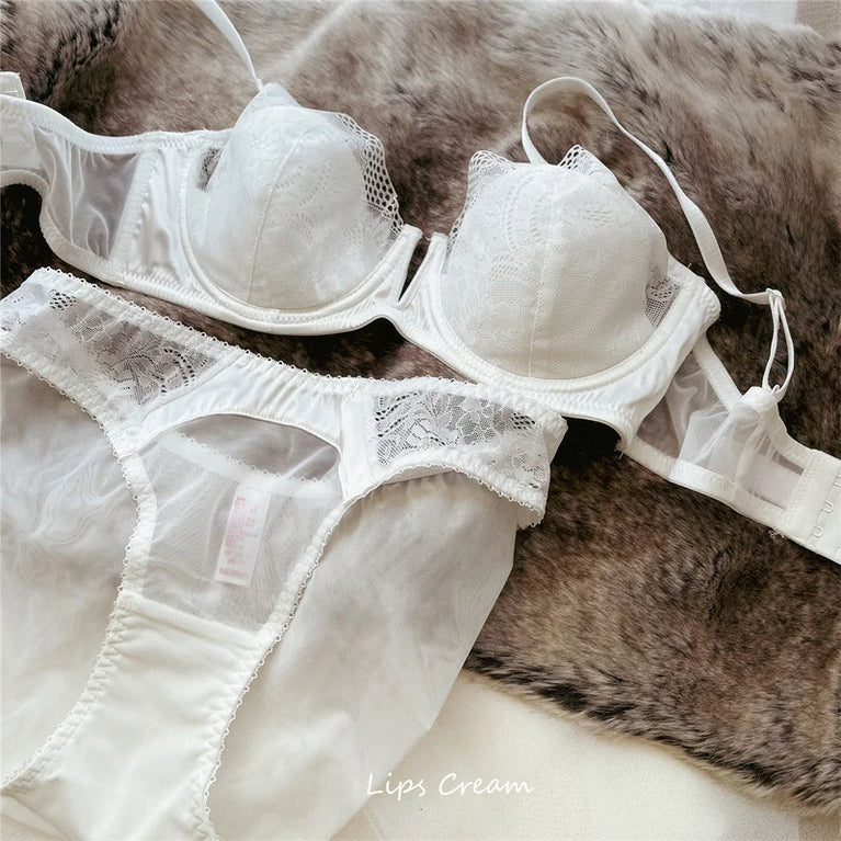 Floral Lace Plunge Push Up Bra Set – Elegant Underwire Lingerie