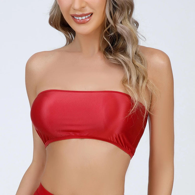 Gemini said Oil Glossy Shiny Strapless Crop Top – High-Stretch Rave Bandeau