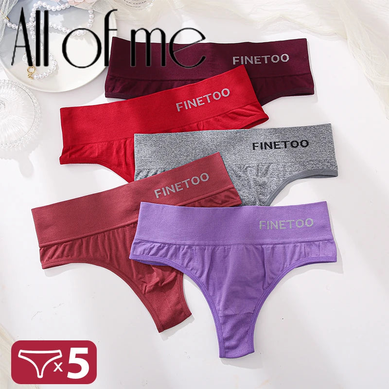 5-Pcs High-Waist Stretchy Thongs – Breathable Seamless G-String Set for Women (M-2XL)
