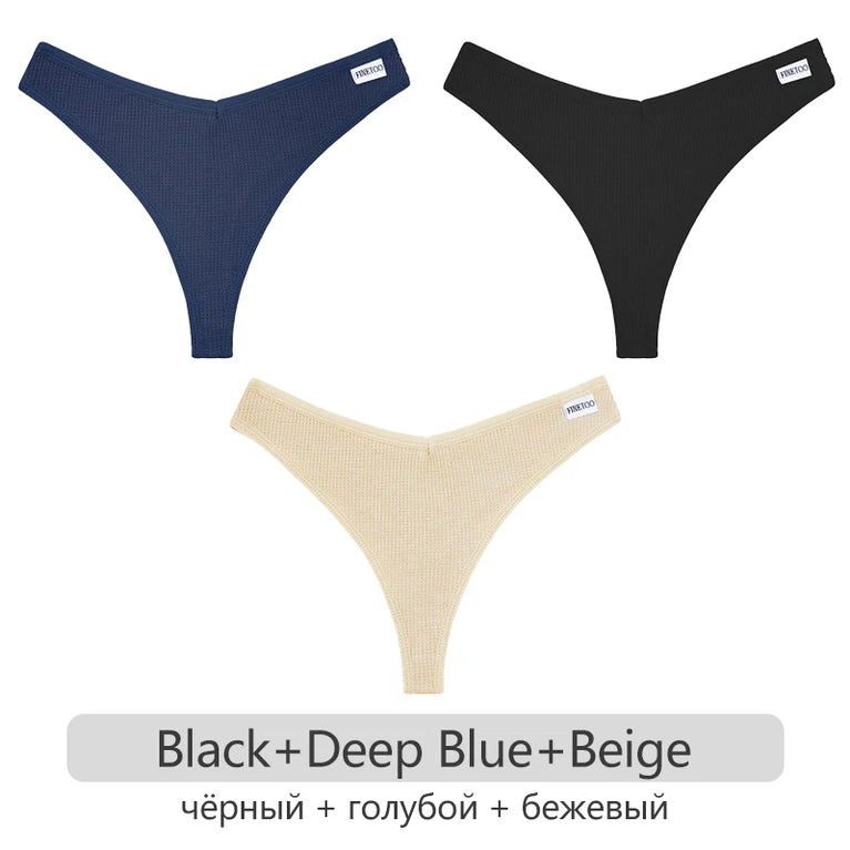 Waffle Cotton Thongs (3-Pack) – Low-Rise Comfortable G-Strings
