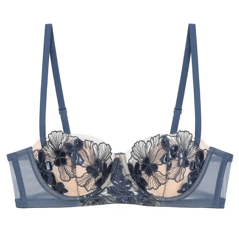 EMBROIDERY PUSH UP UNDERWIRE SEXY LINGERIE BRA SET FLORAL CUP