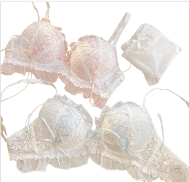 French Butterfly Lace Bra Set | Sweet Wireless Push-Up Duo